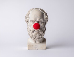 Vertical shot of Greek philosopher statue with red nose