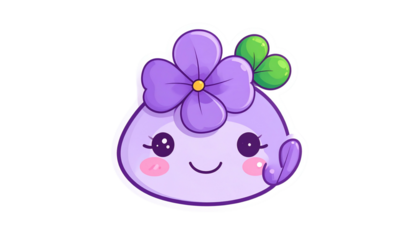 Adorable purple creature with flower crown, blushing cheeks, and happy expression