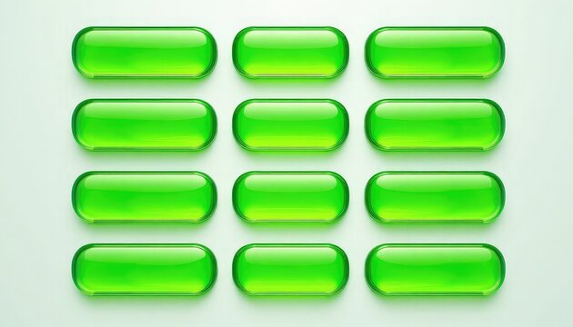 Emerald Green Capsules Array on Clean Background