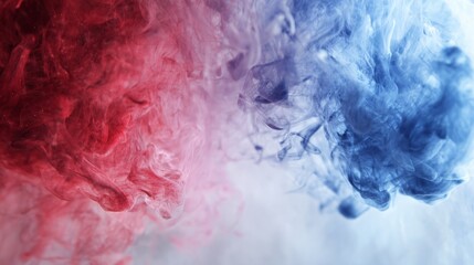 Abstract red, white, and blue smoke background with smooth flowing motion, layered vapor textures, and dynamic color contrast, suitable for wallpaper, digital backdrops, creative design, and expressiv