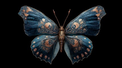 Vibrant butterfly perched gracefully on a black background, symbolizing transformation, freedom, and the beauty of nature with detailed wings and delicate patterns in high contrast photography