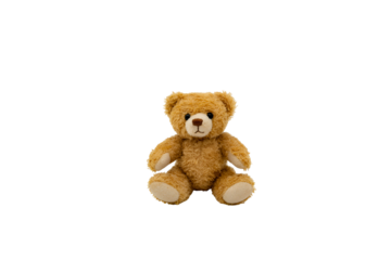 Cute brown stuffed bear sitting isolated on transparent background