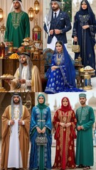 Fototapeta premium Group of diverse people wearing colorful traditional robes in a ceremonial indoor setting.