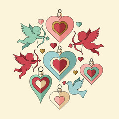 Cupid Angels Heart Ornaments Dove Valentine's Day Romance Love Celebration