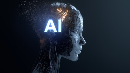 A glowing blue silhouette of a cyborg symbolizes advanced artificial intelligence Generative AI