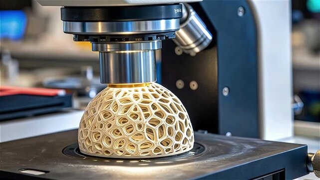 3D printing microscope reveals intricate lattice structure modern lab showcasing advanced technology object design additive manufacturing prototype