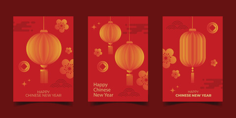 set of happy Chinese new year greeting card template cover design collection background 