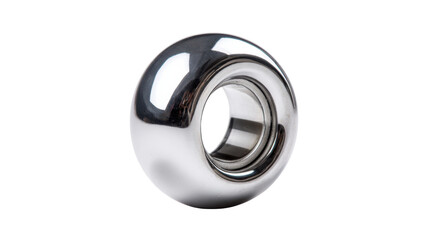 Polished chrome metal ring with glossy reflection forming a round donut shape, creating a modern abstract object