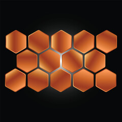 Seamless vector illustration of a geometric honeycomb pattern with 3D hexagonal cells and a metallic mesh texture for a modern technology business background