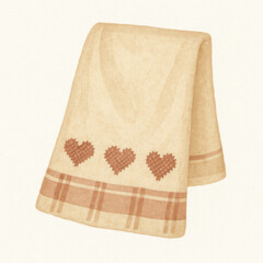 Cozy kitchen towel with embroidered hearts, perfect for adding warmth to any kitchen decor. This charming illustration captures soft, inviting aesthetic