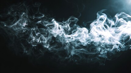 Soft white smoke swirling on a deep black background, abstract atmospheric texture with flowing motion and dramatic contrast