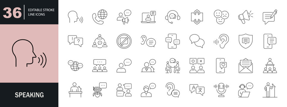 Speaking icon set. Editable line icons. Vector illustration.
