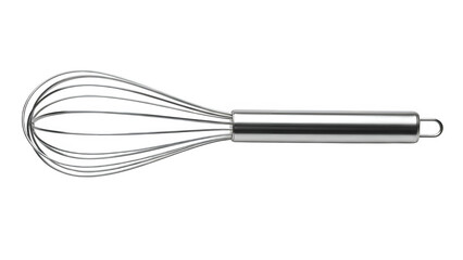Metal whisk isolated on white or transparent background, ideal for cooking, baking, kitchen tools, food preparation, and culinary concept visuals. PNG format.