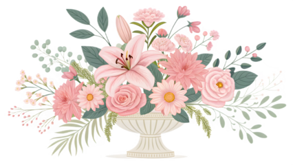 Elegant Pink Floral Bouquet Vector Illustration in Vase
