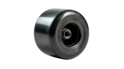 Black longboard wheel with bearing and spacer, providing smooth ride for skateboarding outdoor sports equipment on transparent background