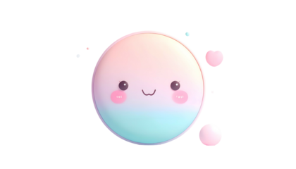Adorable kawaii sphere with gradient colors and a cheerful expression. Several smaller orbs surround