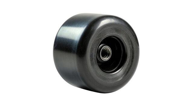 Black longboard wheel with bearing and spacer, providing smooth ride for skateboarding outdoor sports equipment on transparent background - Powered by Adobe