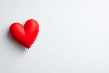 a simple yet elegant composition featuring a red heart object placed on a clean white background.