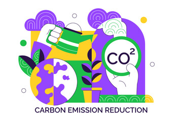 Fototapeta premium Carbon Footprint Reduction Illustration Featuring Environmental Pollution Impact Analysis With CO2 Effects On Nature Climate And Ecological Balance