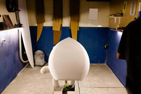 Modeling area inside a workshop for handmade surfboards