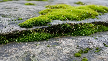 Vibrant green moss growing on weathered gray stone surfaces nature s resilience