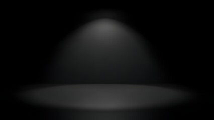 A single spotlight illuminates a dark empty stage or platform