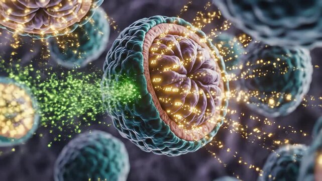 Mitochondria receive a steady supply of fuel instead of rapid glucose surges. ATP pulses glow evenly and consistently, supporting sustained energy levels without sudden crashes or fatigue signals
