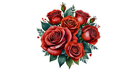 Elegant Watercolor Rose Bouquet Illustration with Red,  Roses on Transparent Background for valentine