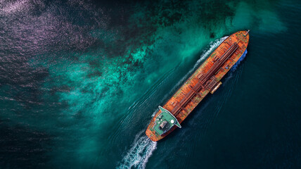 A large oil tanker sails calmly across the expansive sea, leaving a gentle wake behind Generative AI