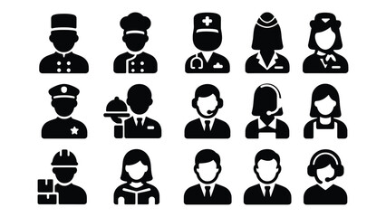 A diverse group of professional people icons in black and white