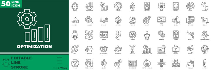 Optimization Line Editable Icons set