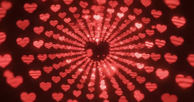 A mesmerizing pattern of red hearts radiating outward, creating a romantic ambiance