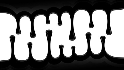 Glossy paint drip illustration. Black paint dripping design. Cute black ink drip border. Abstract paint melting liquid style. Wavy black paint drip on white  background.