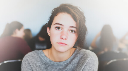 Silent Reflection: A portrait captures the pensive expression of a young woman, her gaze direct, hinting at a depth of thought and emotional landscape, inviting introspection.