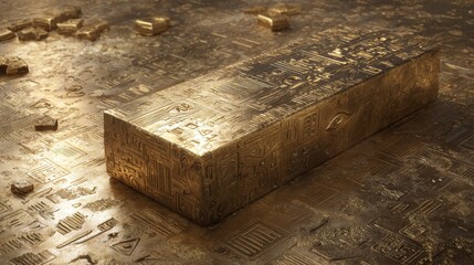 Intricately Engraved Gold Ingot Showing Ancient Symbol Designs