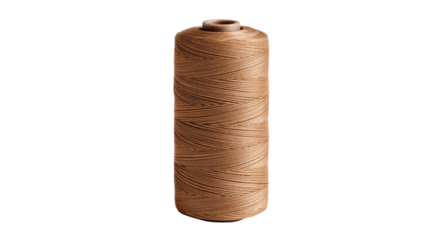 Brown thread spool on transparent background, textile craft materials, sewing, quilting, and handicraft supplies
