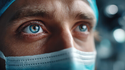 Focus of a Compassionate Healer: A close-up view of a doctor's eyes, exuding a sense of profound empathy and unwavering commitment to care. The image speaks of dedication, compassion.