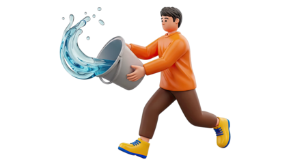 Cartoon character spilling water from a bucket