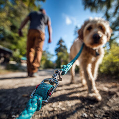 Leashed Adventure: A heartwarming moment unfolds as a furry friend eagerly anticipates a walk. Captured with the dog-walking and leash in sharp focus.