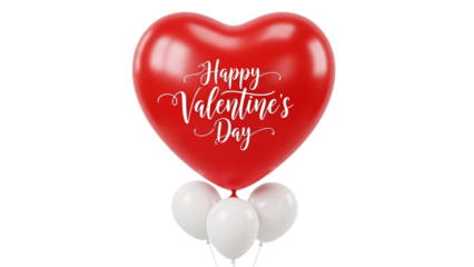 Big red heart balloon tied with smaller white balloons for valentines day event decoration