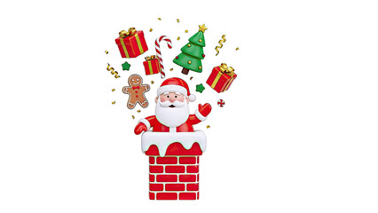 Santa Claus Emerging from Chimney with Christmas Decorations