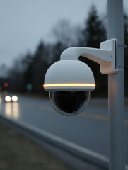 Surveillance Camera Overseeing the Street: A modern surveillance camera stands guard, its lens capturing every detail of the passing scene. Mounted on a pole, it offers an unwavering eye.