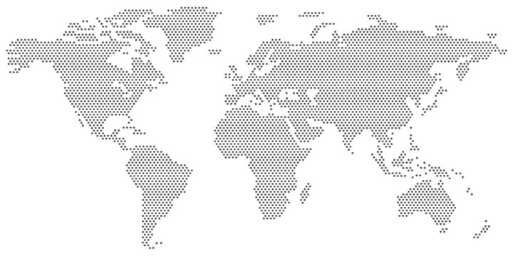 World map infographic template in digital style with small dot pattern vector, continents and countries on white background.