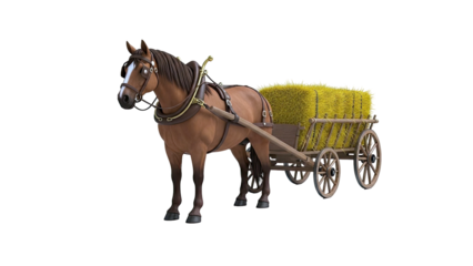 Horse-drawn cart with hay bales