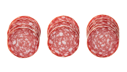 Set of fresh sliced salami isolated on a white or transparent background.