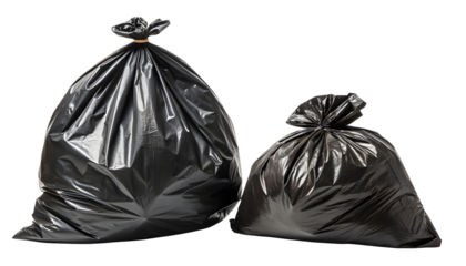 Set of plastic trash bags isolated on a white or transparent background.