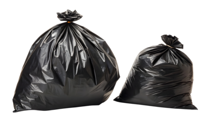 Set of plastic trash bags isolated on a white or transparent background.