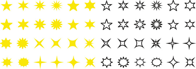 Star icon set. Sparkle star icons. Star sparkle, twinkle, flash stars isolated vector icons. Sparkles and starbursts symbols. Star sparkle vector set