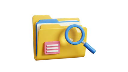 3D Folder Icon with Magnifying Glass