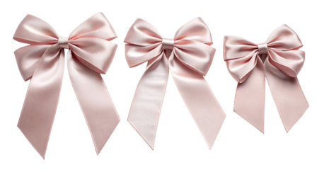 Set of three pink ribbon bow knots isolated on a white or transparent background.